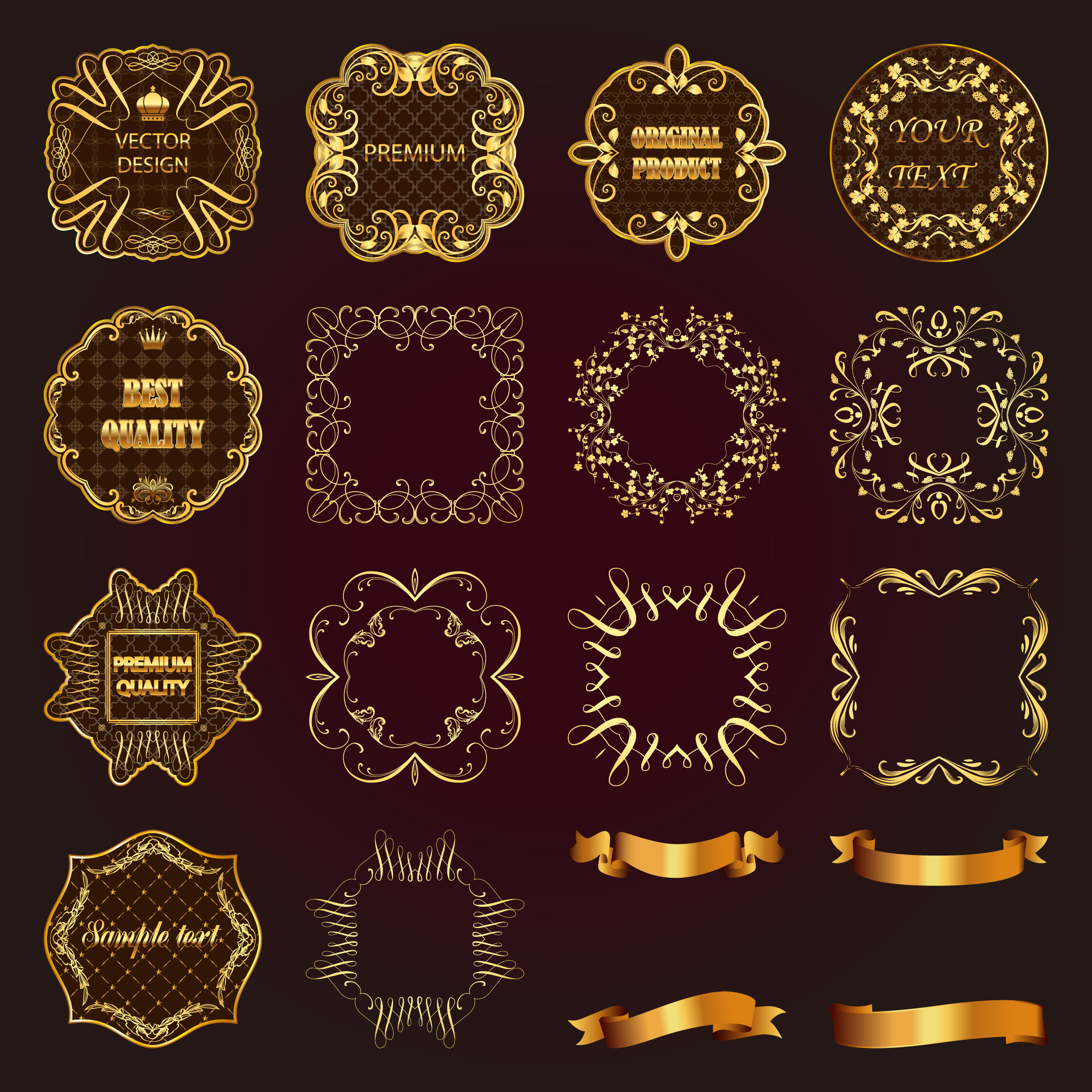 luxury gold frame with ribbon vector luxury gold frame with ribbon vector