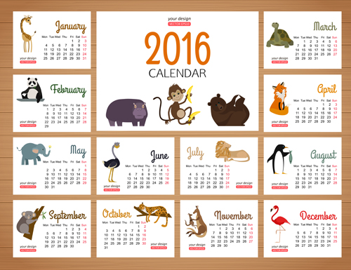 2016 calendars with wild animal vector 2016 calendars with wild animal vector