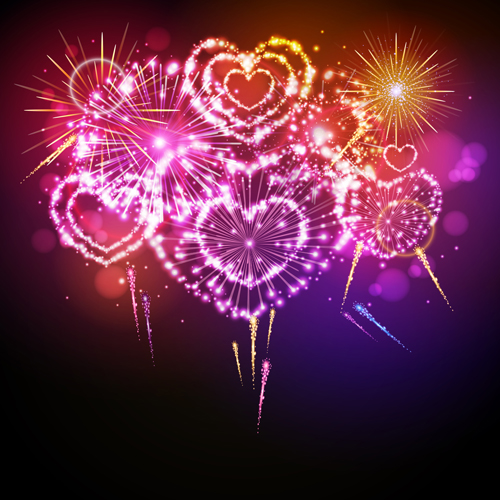 Beautiful fireworks with heart vector 02 Beautiful fireworks with heart vector 02
