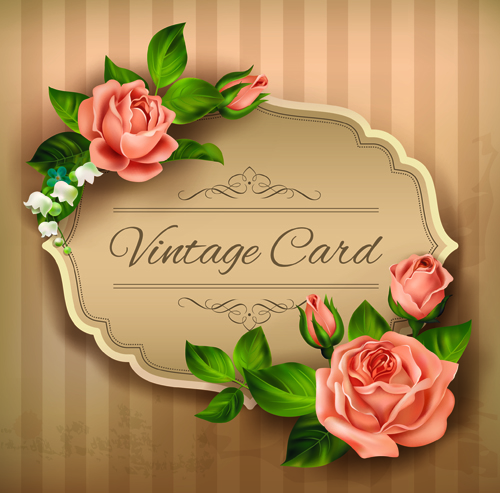 Beautiful roses with vintage cards vector material 01 Beautiful roses with vintage cards vector material 01