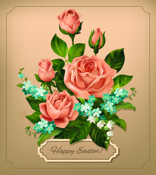 Beautiful roses with vintage cards vector material 02 Beautiful roses with vintage cards vector material 02