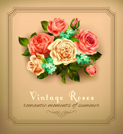 Beautiful roses with vintage cards vector material 04 Beautiful roses with vintage cards vector material 04