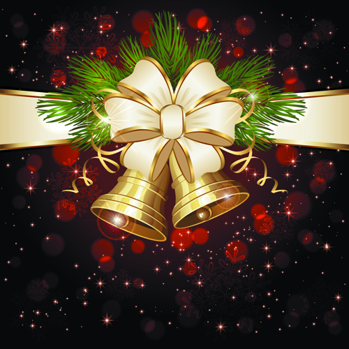 Christmas bells and ribbon bow vector background 02 Christmas bells and ribbon bow vector background 02