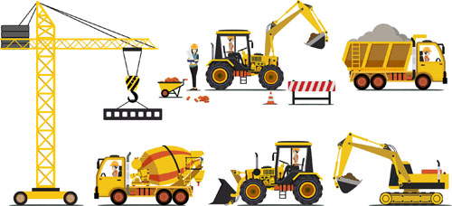Construction vehicles design vectors set 02 Construction vehicles design vectors set 02