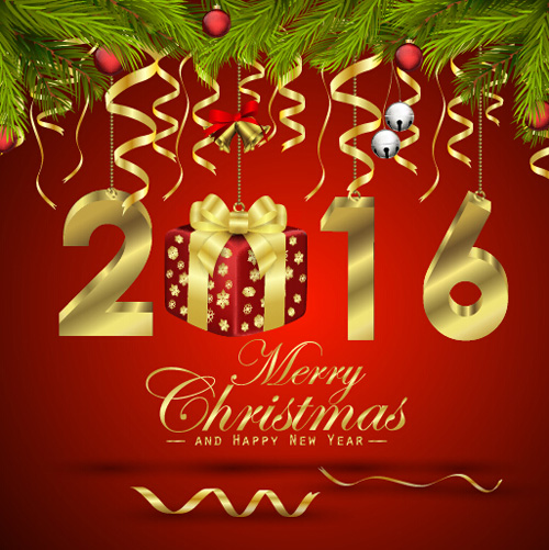 Golden christmas ribbon with 2016 new year background vector Golden christmas ribbon with 2016 new year background vector