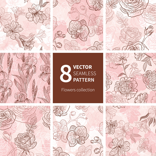 Hand drawn flower vector seamless patterns Hand drawn flower vector seamless patterns