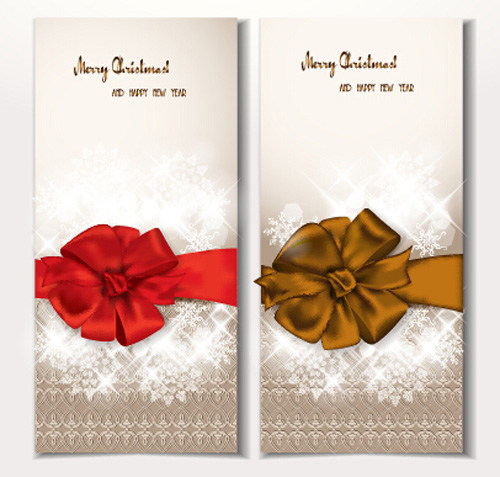 Holiday gift cards with ribbon bow vector 05 Holiday gift cards with ribbon bow vector 05