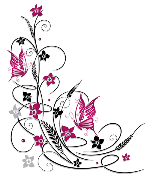 Ornament floral with butterflies vectors material 02 Ornament floral with butterflies vectors material 02