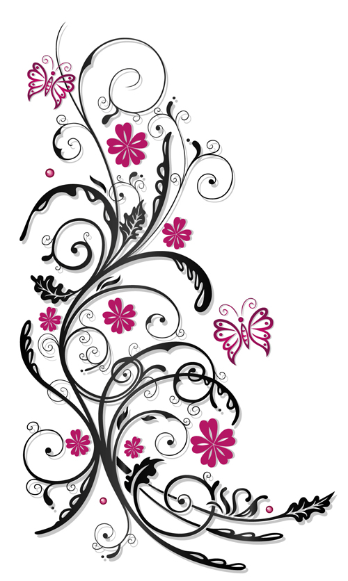 Ornament floral with butterflies vectors material 04