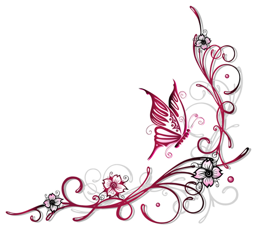 Ornament floral with butterflies vectors material 12 Ornament floral with butterflies vectors material 12