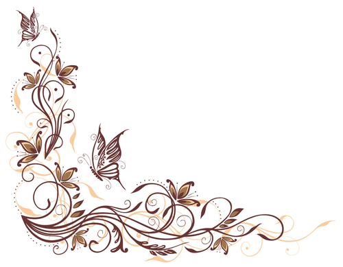 Ornament floral with butterflies vectors material 14