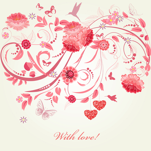 Pink floral with heart vector material Pink floral with heart vector material