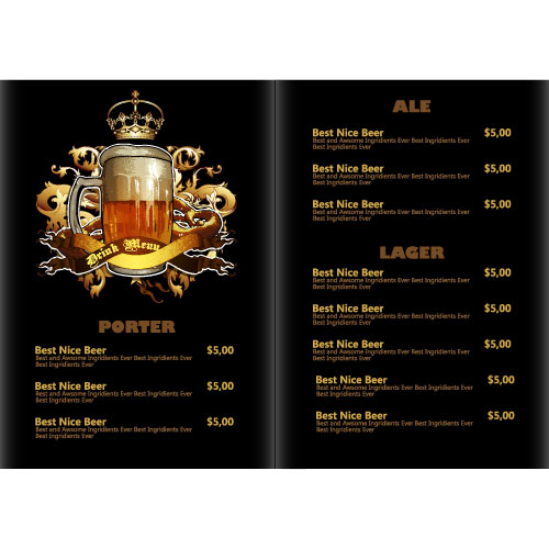 vintage styles pub menu beer 