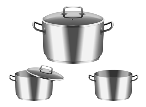 Realistic metal pan with cover vector