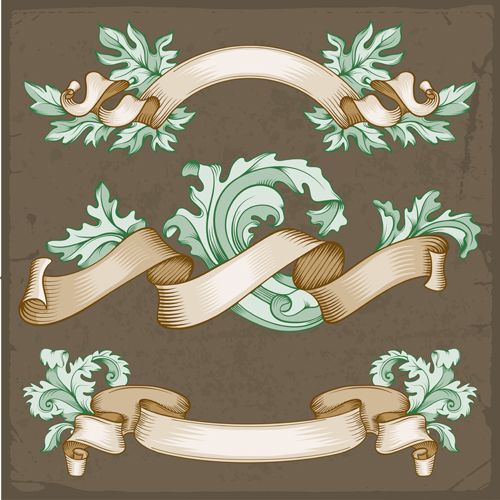 Retro ribbon with ornaments floral vector 03