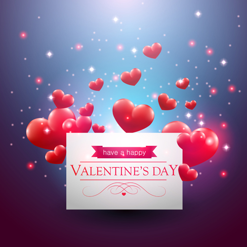 Romantic heart background with Valentines day card vector