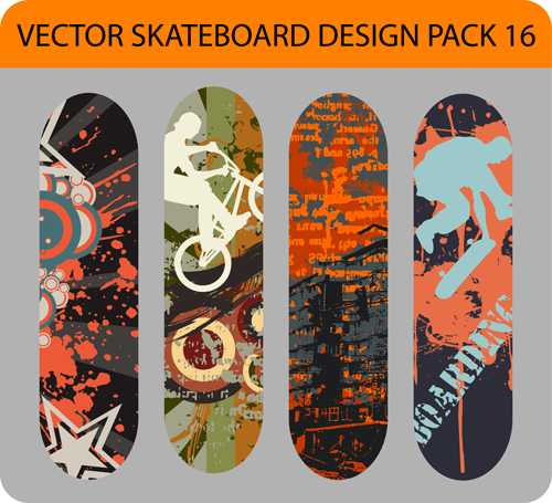 Stylish floral skateboard vector set 05 Stylish floral skateboard vector set 05