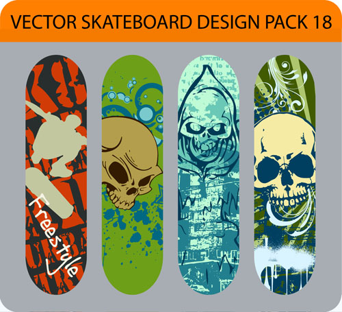 Stylish floral skateboard vector set 06 Stylish floral skateboard vector set 06