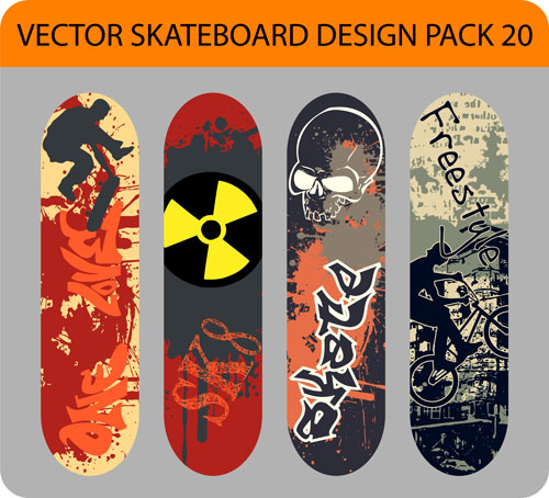 Stylish floral skateboard vector set 07 Stylish floral skateboard vector set 07