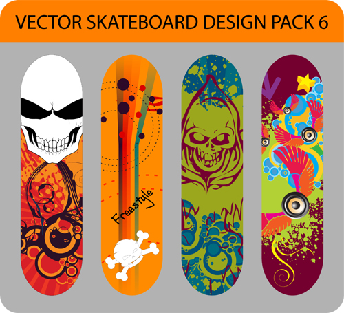 Stylish floral skateboard vector set 14 Stylish floral skateboard vector set 14