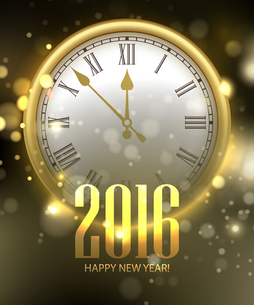 2016 Happy New Year with clock background vector 02 2016 Happy New Year with clock background vector 02