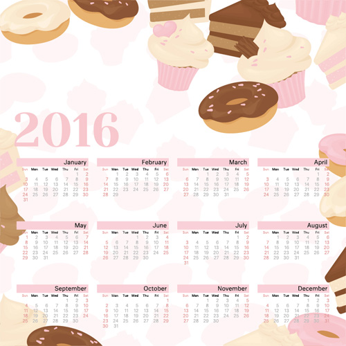 2016 calendars with ice cream and sweet vector 2016 calendars with ice cream and sweet vector