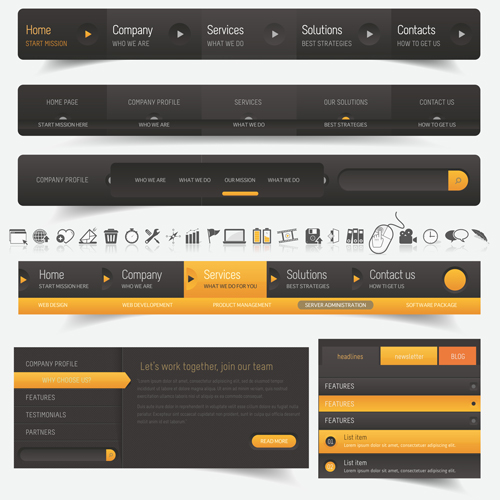 Black with yellow website navigation vector design Black with yellow website navigation vector design