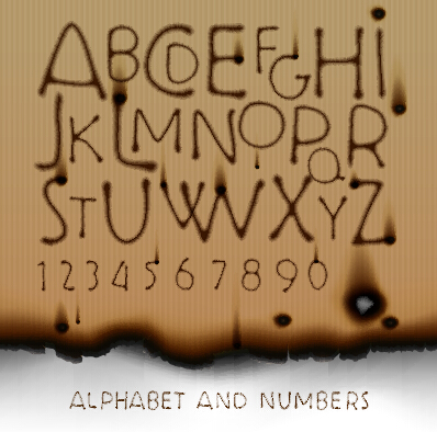 Burn marks alphabet and numbers vectors Burn marks alphabet and numbers vectors