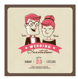 Cartoon style wedding invitation cards 02 Cartoon style wedding invitation cards 02