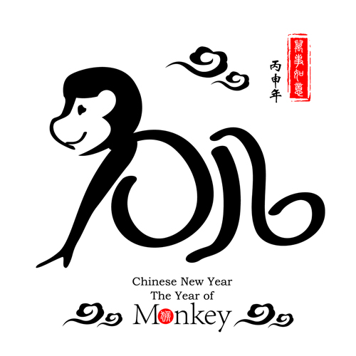 Chinese 2016 new year with monkey year creative vector 01 Chinese 2016 new year with monkey year creative vector 01