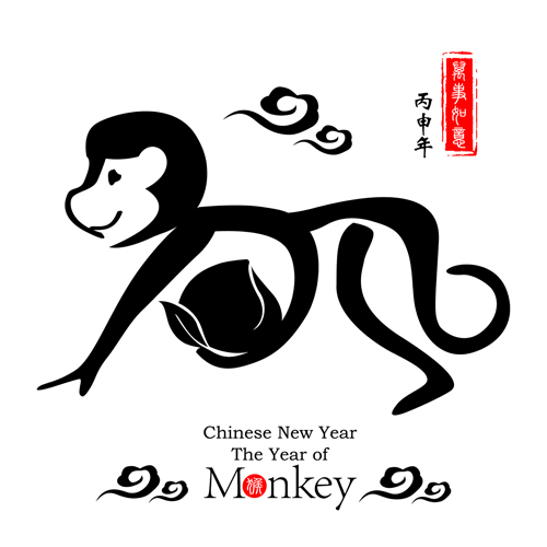 Chinese 2016 new year with monkey year creative vector 02 Chinese 2016 new year with monkey year creative vector 02