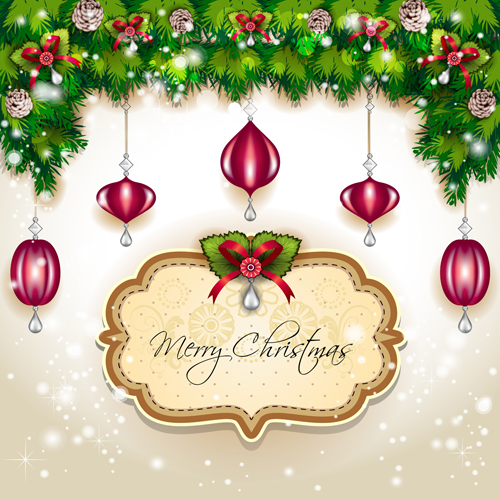 Christmas frames and baubles background vector Christmas frames and baubles background vector