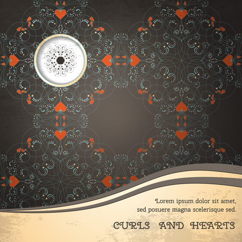 Curls and hearts card vector 03 Curls and hearts card vector 03
