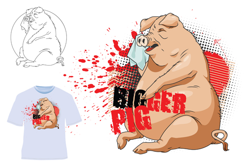 Cute bigger pig for T shirt vector 05 Cute bigger pig for T shirt vector 05