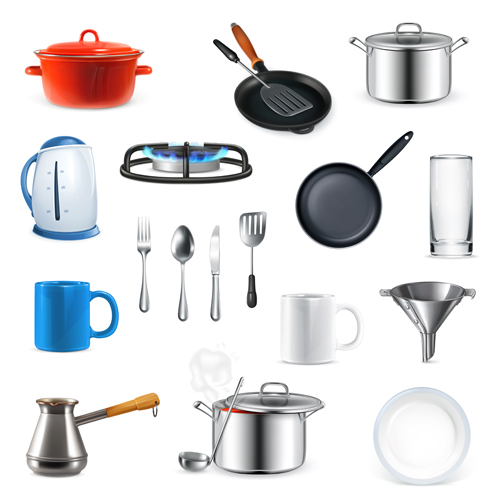 Kitchen utensils design elements vector set 01 Kitchen utensils design elements vector set 01