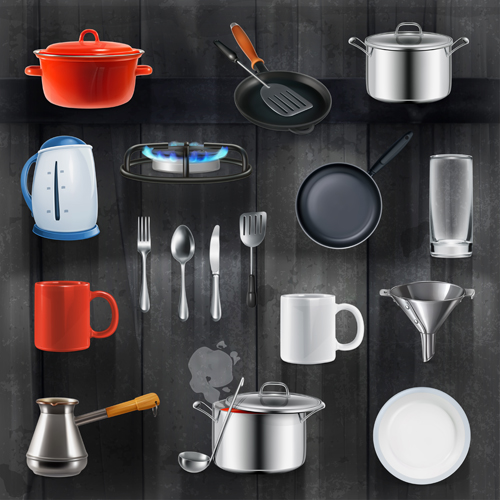 Kitchen utensils design elements vector set 02 Kitchen utensils design elements vector set 02