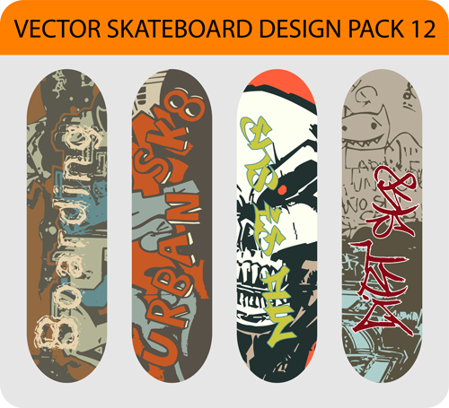 Stylish floral skateboard vector set 01 Stylish floral skateboard vector set 01