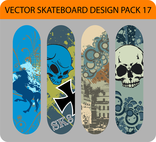 Stylish floral skateboard vector set 04 Stylish floral skateboard vector set 04