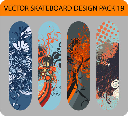 Stylish floral skateboard vector set 08 Stylish floral skateboard vector set 08