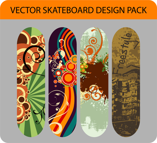 Stylish floral skateboard vector set 09 Stylish floral skateboard vector set 09