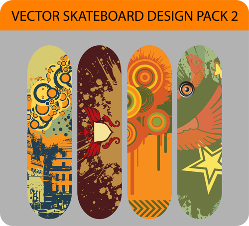 Stylish floral skateboard vector set 10 Stylish floral skateboard vector set 10