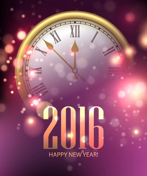 2016 Happy New Year with clock background vector 01 2016 Happy New Year with clock background vector 01