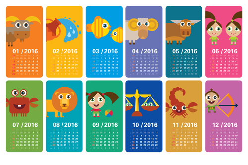 Cartoon kids with animal banner Calendar 2016 vector 