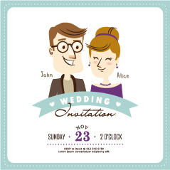 Cartoon style wedding invitation cards 04 Cartoon style wedding invitation cards 04