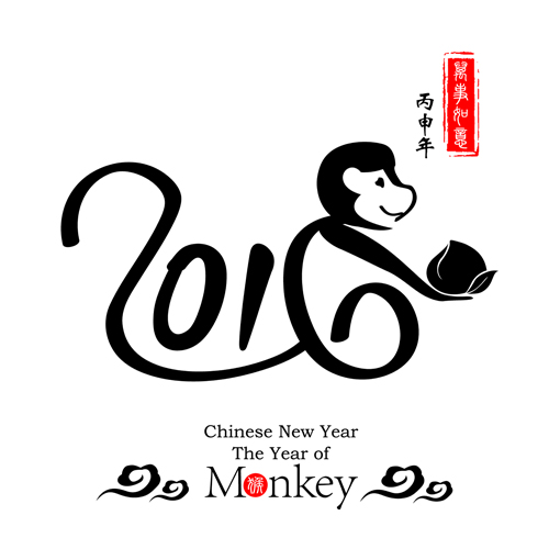 Chinese 2016 new year with monkey year creative vector 03 Chinese 2016 new year with monkey year creative vector 03