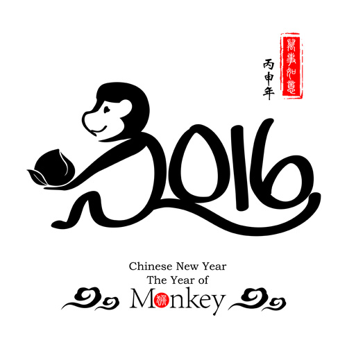 Chinese 2016 new year with monkey year creative vector 05