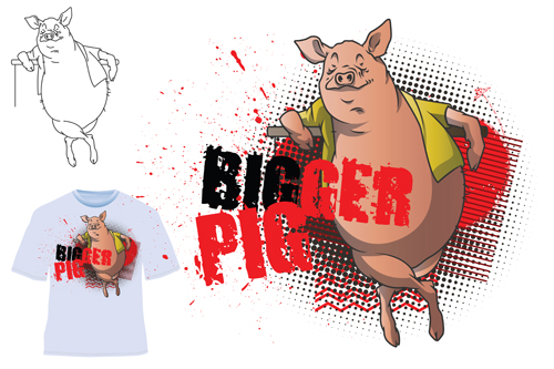 Cute bigger pig for T shirt vector 03 Cute bigger pig for T shirt vector 03