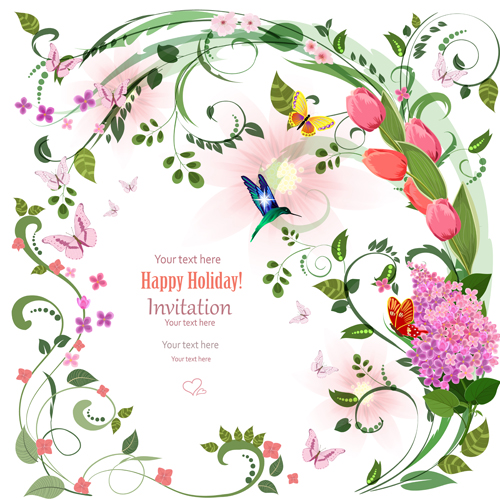 Flower holiday invitation cards vectors 02 Flower holiday invitation cards vectors 02