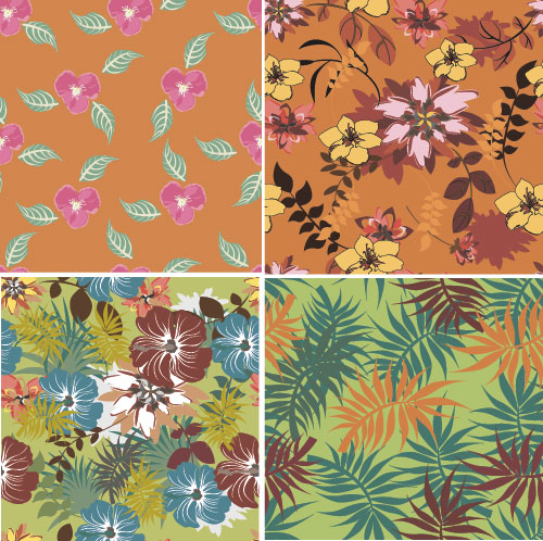 Flower vintage vector seamless pattern set 03 
