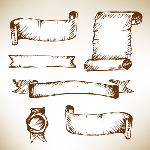 Hand drawn ribbons creative vector 04 Hand drawn ribbons creative vector 04